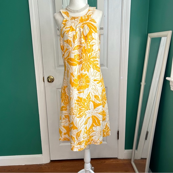 J.McLaughlin Yellow Floral Halter Linen Dress Size 6 - Picture 8 of 10